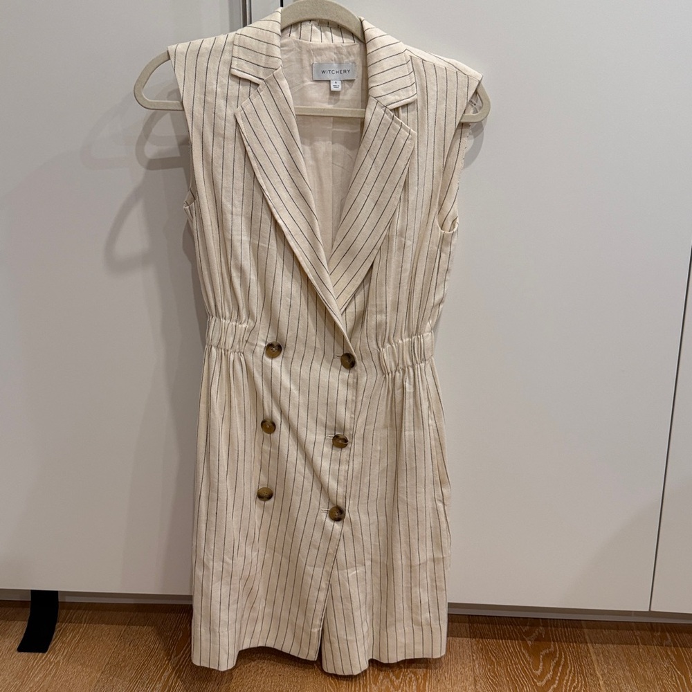 Witchery Cream Pinstriped Sleeveless Blazer Dress